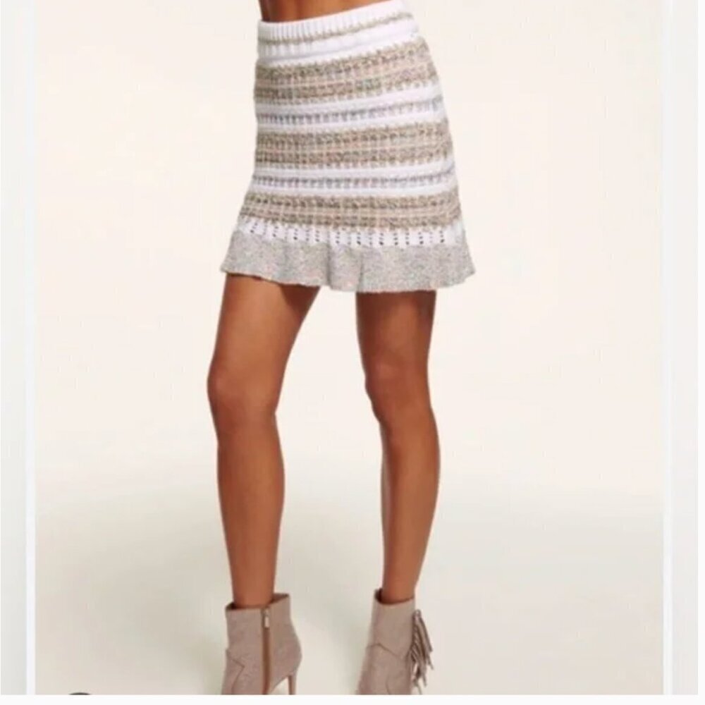Ramy Brook Caroline Knit Skirt In Neutral Sequin Size Small NWT